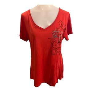 Harley-Davidson Red V-Neck Short Sleeve Tee with Rhinestone Accent size M